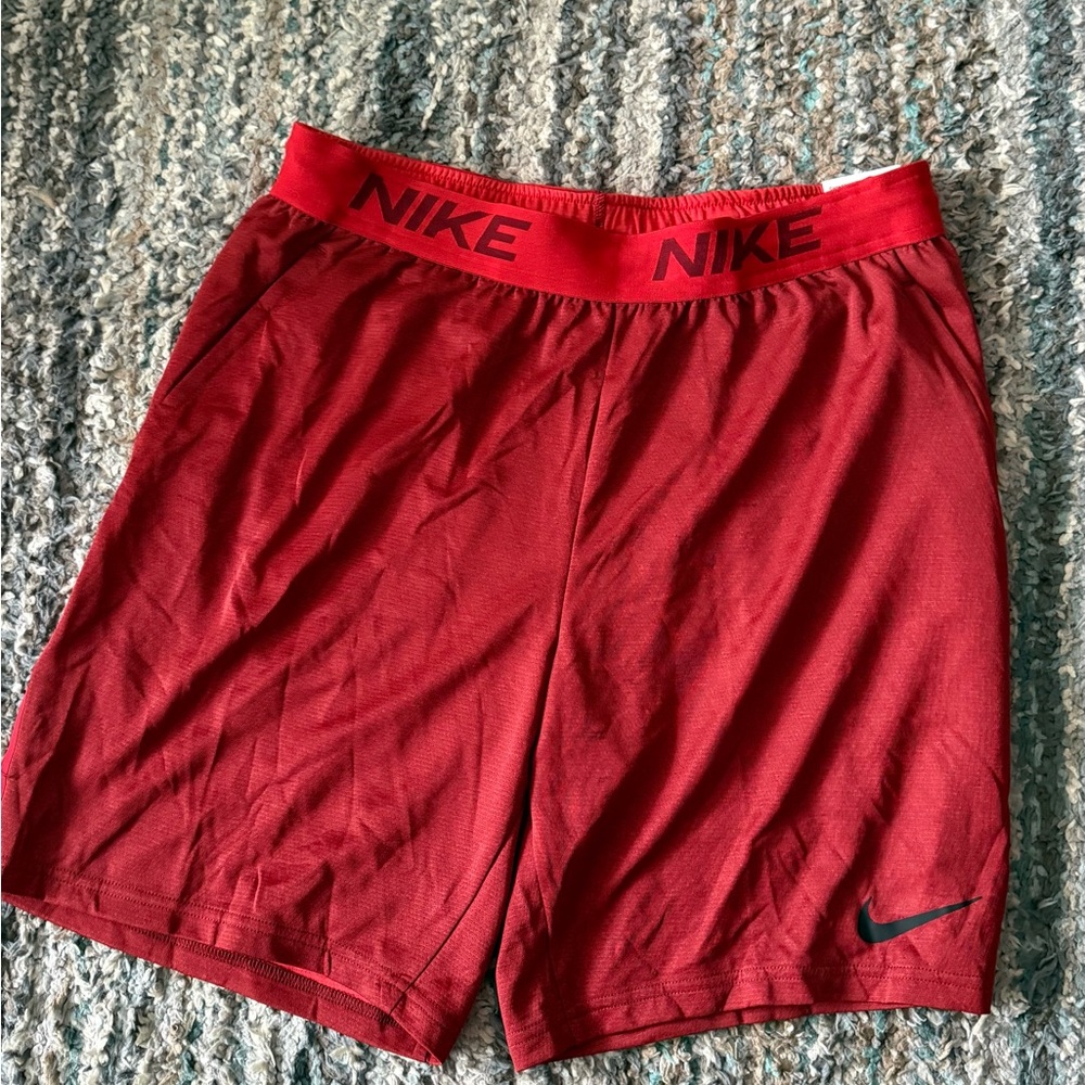 Nike Men's Red Athletic Training Shorts with Logo